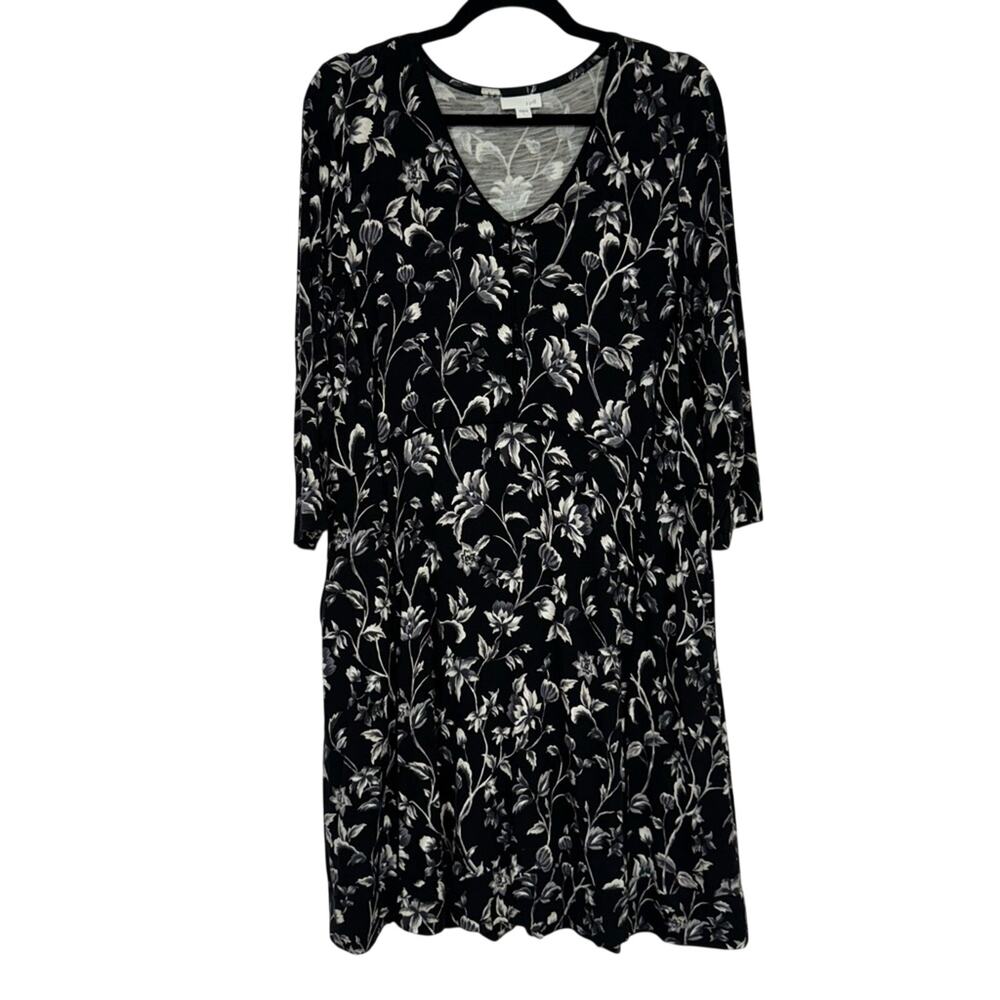 J Jill Black & White Floral Stretch Womens Mini Dress Womens L Casual Boho